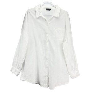 ASOS Oversized 100% Cotton Light White Buttoned‎ Textured Preppy Shirt sz 2